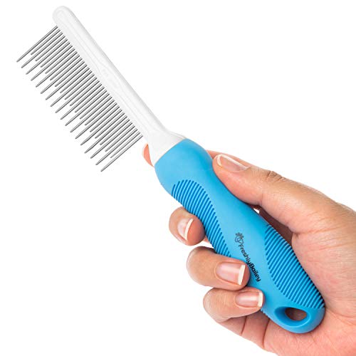 Grooming Comb for Long & Curly Hair in Dogs & Cats - Top Pet Detangler Brush - Removes & Prevents Matted Fur - Perfect for Goldendoodle, Poodle Mixes, and Cat Undercoat | Removes and helps prevent matted fur on goldendoodles, poodle mixes, and cat underco