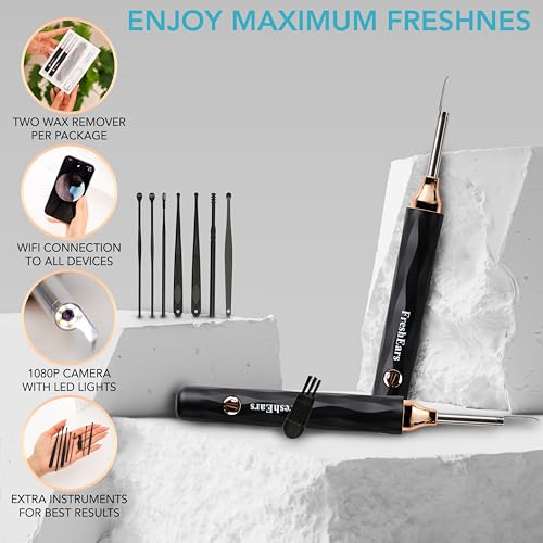 Ear Wax Removal Tool with Camera and Light - 2-Piece Wireless Ear Cleaning Kit for Adults and Children - Safe and Gentle 1080P HD Ear Wax Cleaning Kit for iPhone and Android