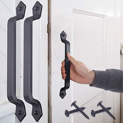 WEBI Rustic Gate Handle:11 Inch Cast Iron Sliding Barn Door Handle,Vintage Long Gate Pull Handle Fence Handle for Outdoor,Garage,Interior,Black,2 Packs