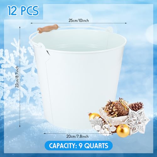 Didaey 12 Pcs 9 Quart Large Galvanized Metal Buckets with Handle Inch Heavy Duty Stainless Steel Pails Round Pail for Party Wedding, Crafts, Utensils, Table Centerpieces (White) - color: White