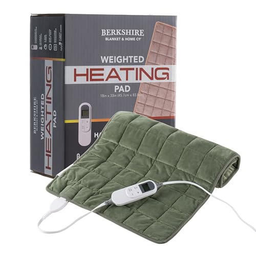 Berkshire Blanket Weighted Heating Pad - 18"x33" Electric Heat Wrap with 10 Heat Settings & Auto Shut Off - Soothing Heat Wrap for Back, Neck, Shoulders, Legs, Abdomen - Machine Washable & Portable - color: Dark Sage, size: 18" x 33"