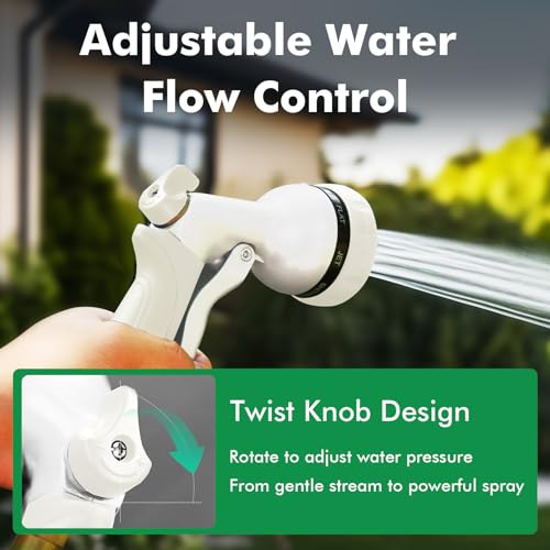 RESTMO Garden Hose Nozzle, Heavy Duty Metal Water Hose Nozzle with 7 Adjustable Spray Patterns, High Pressure Hand Sprayer with Flow Control, Best for Watering Plant & Lawn, Washing Car & Pet, White - color: White