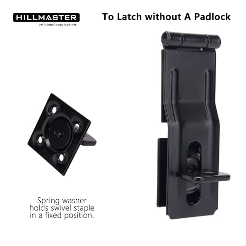 HILLMASTER Swivel Staple Safety Hasps, 4-1/2" Gate Door Hasp Latch with Twist Knob Safety Padlock Clasp Lock for Fence, Gate, Cabinet, Barn Door, Shed, Black - size: 1 Pack