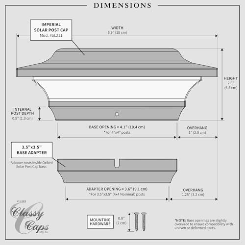 Classy Caps 4x4 Imperial Solar Post Cap - Fits 3.5"x3.5" and 4"x4" Deck & Fence Posts - Black Cast Aluminum - Warm and Cool Light Modes