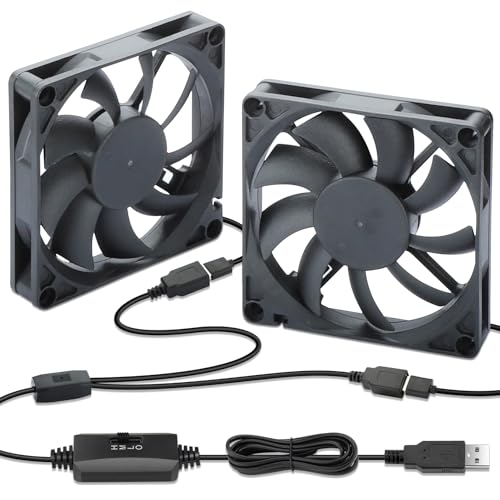 Wathai 2PCS 80mm x 15mm Small USB Cooling Fan 5V 2 in 1 for DIY Cooling | 8015 USB Fan for AV Receiver Flat Panel Xbox DVR PS4 PS5 Router TV Box Computer Cabinet Cooler - size: 80x15mm (5V)