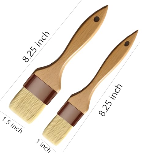 Pastry Brush-Basting Brush for Cooking,2 Pc Boar Bristles Food Brush for BBQ,Beech Wooden Handle Butter Brush for Baking/Spreading Marinade/Sauce/Oil/Egg/Kitchen Brushes for Cooking(1 &1 1/2 inch)