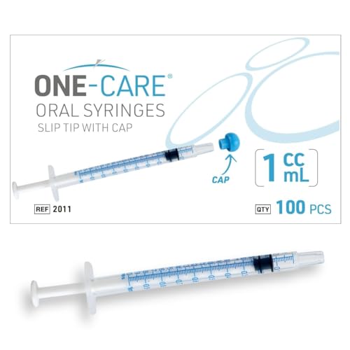 ONE-CARE 1ml Oral Syringe w/Cap, Slip Tip Liquid Dispensers, 100/Box | Precise Dosing, Infants-Oral Feed, Accurate Graduation, Individually Wrapped, Food-Grade Plastic, Adult & Pet - size: 1ml