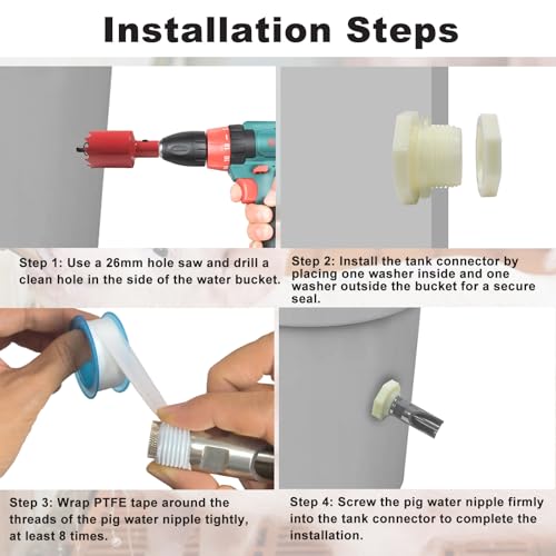 Automatic Pig Nipple Waterer Set with ABS Tank Connectors for Barrel Kit - 2pcs Stainless Steel Pig Water Nipples for Sows, Piglets, Goats - Includes Installation Hole Opener - color: ABS, size: 2PCS