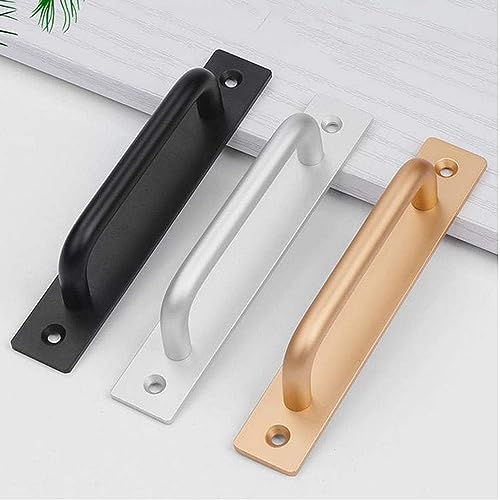 Metal Heavy Duty Barn Door Handle Flush Long Base Handle Pulls for Gate Shed Garage Door Drawer 4 Pieces (L, Black)