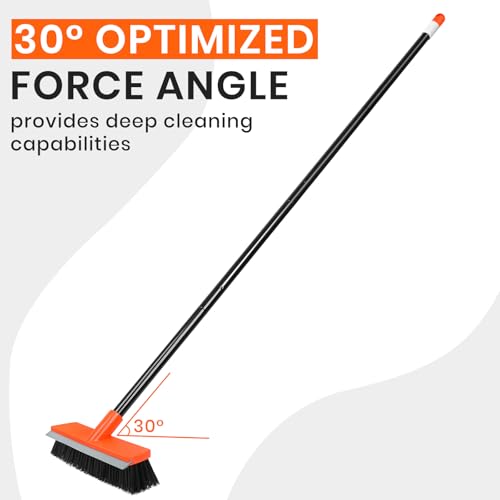 Deck Brush with Long Handle, Stiff Bristle Floor Scrub Broom, 55'' Outdoor Scrubber Remove Dirt, Leaves, Snow on Carpet, Patios, Garage, Concrete