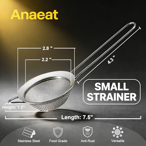 Anaeat Fine Mesh Strainers - Premium Stainless Steel Colander Sieve Sifters, with Durable Mesh and Sturdy Handle, Excellent for Sifting Dry ingredients, Flour, Pastas, Rice, Tea (2.8"） - color: 2.8" Diameter