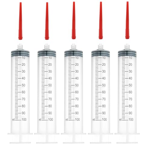 5Pcs Drench Gun Feeding Syringe, Small Animal Pet Livestock Drench Syringe with 5Pcs Screw In Drench Nozzle for Liquid Measuring Watering Refilling Feeding (100ML) - size: 100ML