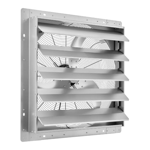 VEVOR 24 Inch Shutter Exhaust Fan Wall Mounted Automatic Louvers Silver, Sturdy Steel Housing, Low Noise, AC Motor, 7030 CFM Ventilation and Cooling for Attic, Garage, Barn, Greenhouse, Workshop | Wall Mounted Attic Fan Automatic Shutter, AC Motor, Heavy-