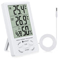 Neoteck 2in1 Thermometer Hygrometer with Clock LCD Display 1.5m Sensor Wire | ± 1°/5% High Accuracy Digital Humidity Temperature Meter with Clock for Indoor Outdoor Air Quality Condition Monitoring