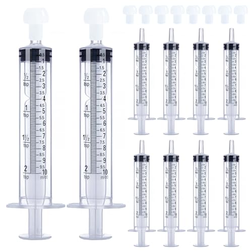 10mL Syringe for Liquid, Food, Oral, Scientific Labs, Measurement, Dispensing, Press-In Adapter, Craft, Big Tip with Cap- 10 Pack 10ml Syringes with tsp & mL Measurement (10ml-TSP, 10) - style: 10 ml-tsp
