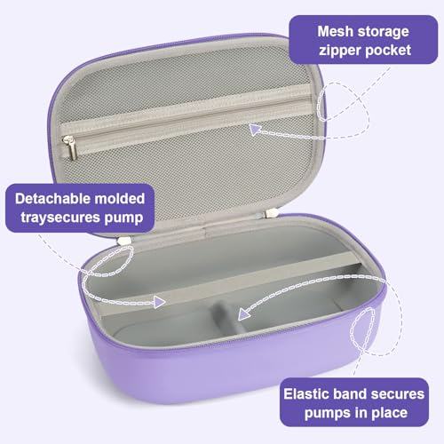 Wearable Breast Pumps Carrying Case, Hard Shell Breast Pump Bag with Waterproof Removable Tray, Breast Pump Storage Bag Compatible with Most of Wearable Breast Pumps (Purple) - color: Purple