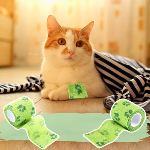 Geiserailie 6 Rolls No Chew Bandage for Dogs Self Adhesive Non-Woven Bitter Bandage Wrap for Dogs' Legs Paws Wounds Cats Animal, Green(2 Inches X 5 yd) - size: 2 Inches X 5 Yd