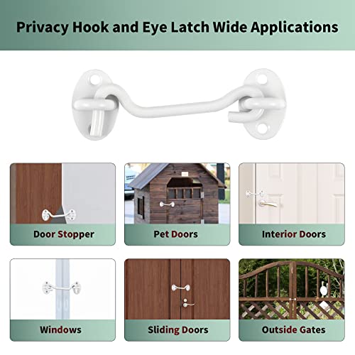 2-Pack White 4" Privacy Hook and Eye Latch for Door Latch Lock Heavy Duty Solid Stainless Steel Door Latches for Barn Doors, Sheds, Wooden Fences - color: *White