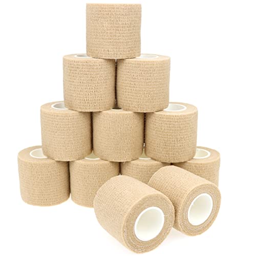 Self Adhesive Bandage Wrap Animal Cohesive Bandage Self Adherent Wrap First Aid Tape for Dogs Cats Horses Birds & Wrist Healing Ankle Sprain (2 Inch Beige 12 Rolls) - color: 2 Inch Beige 12 Rolls