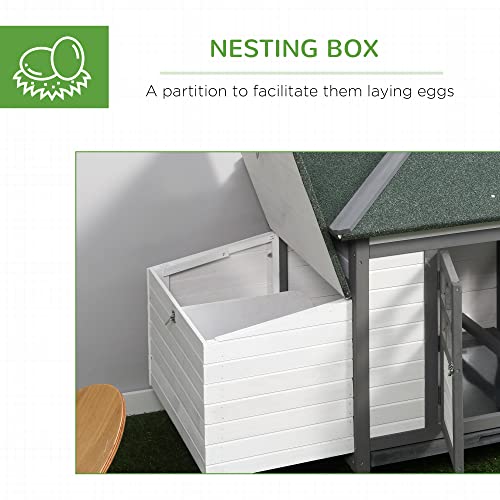 PawHut 77" Wooden Chicken Coop with Nesting Box, Cute Outdoor Hen House with Removable Tray, Ramp Run, for Garden Backyard, Gray | Cute Design, Removable Tray, Ramp Run, for Garden Backyard - color: Gray