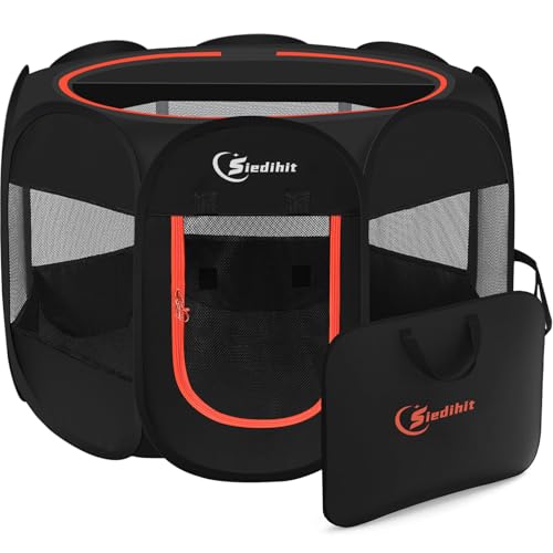 Siedihit Black Dog Cat Playpen, Puppy Pet Playpen Indoor for Small Dog | Crate Tent Cage Outdoor, Portable Pop Up Dogs Enclosure Kennel with Carrying Case for Dogs/Cats/Rabbits - color: Black