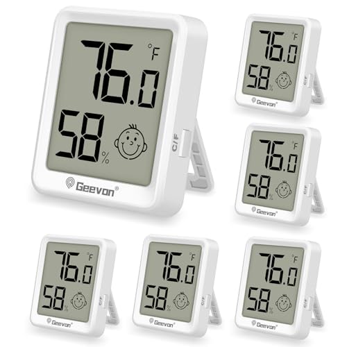 Geevon 6 Pack Mini Digital Hygrometer Gauge Indoor Thermometer – LCD Monitor Temperature with Comfort Index,Outdoor Humidity Meter for Home House Office Garden and Cellar - size: 6 pack, style: Modern