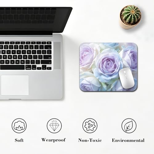 Soft Pastel Blue-Purple Rose Mouse Pad 9.5" x 7.9", Dreamy Floral Cute Desk Mat, Light Academia Aesthetic - color: Dreamy Floral