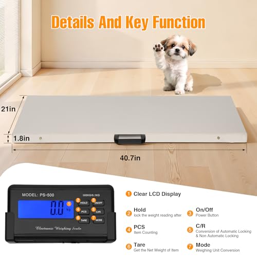 1100lb x 0.2lb Dog Weight Scale for Large Breed Precision Dog Scale | Precision Pet Scale, Livestock Weight Scale with Large Stainless Steel Platform 41” x 21”, Vet Scale for Dog, Sheep - size: 41" x 21"