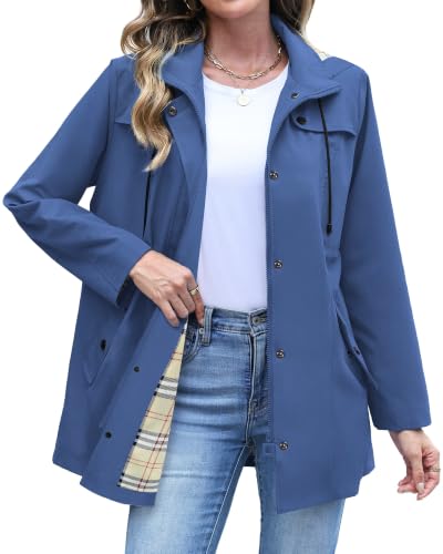 RUMIA Raincoat Women Waterproof Long Hooded Trench Coats Lined Windbreaker Jackets for Women 2026 S-2XL - color: Mistyblue, size: Large