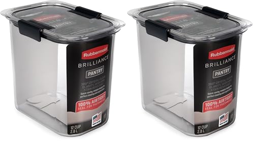 Rubbermaid Brilliance 12-Cup Airtight Food Storage Container,Perfect for Pantry Staples,Clear/Grey,(Pack of 2) - size: 12 Cup (Pack of 2)