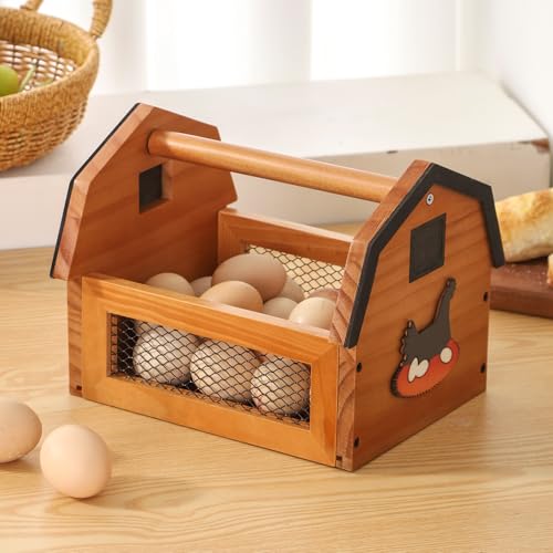 Egg Basket for Gathering Fresh Eggs, Farmhouse Egg Collecting Basket, Wood Chicken Egg Basket Countertop. （Brown Medium） - color: Brown, size: Medium