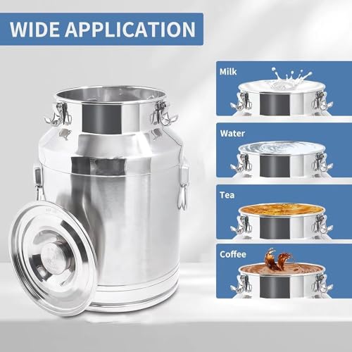22 Liter 5.8 Gallon Stainless Steel Milk Can Milk Bucket Wine Pail Bucket Large Capacity Milk Can Tote Jug with Sealed Lid and Carry Handle - size: 22L
