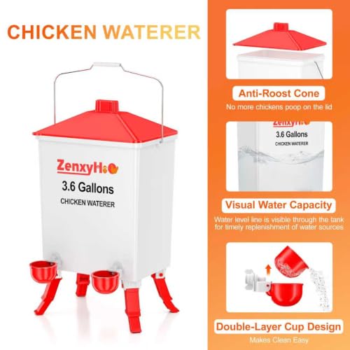 Chicken Feeder and Waterer Set - 3 Height Adjustable | Anti-roost Cone and Locking Legs Design for Backyard Flock