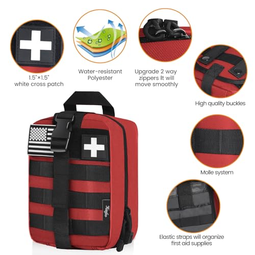 Medical Molle Pouch Tactical - 1000D Nylon First Aid Pouch, Big Capacity EMT Pouch Utility, Heavy Duty Military Grade Rip-Away Ifak Pouch for Home and Outdoor Activities（Bag Only - color: Red