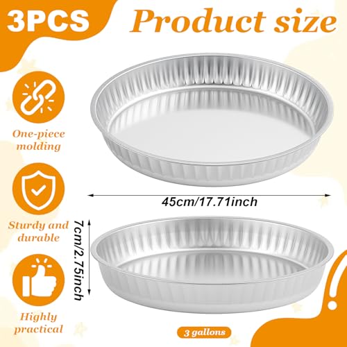 Zonon 3 Pack 3 Gallon Galvanized Steel Feeding Food Steel Pans 17.7 Inches Galvanized Oil Drain Pans Utility Bowl for Livestock Pet Dog Ducks Horses Feeder - size: 3 Gallon