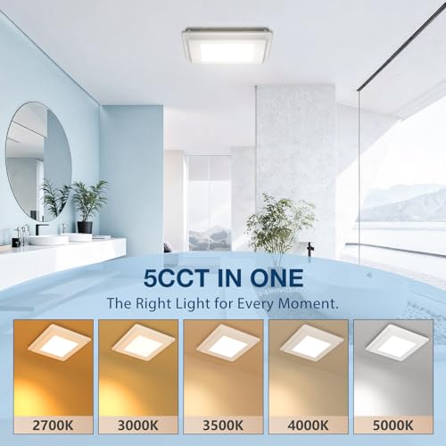 Amico Bathroom Exhaust Fan with Light, 110 CFM, 1.0 Sones, 5CCT, Easy Retrofit without Attic Access, Adjustable Bathroom Fan with light, Quiet Operation, ETL & FCC Certified | Easy Retrofit without Attic Access, Adjustable Bathroom Fan with light, Quiet O