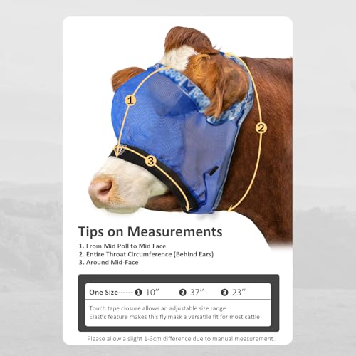 Harrison Howard Cattle Livestock Fly Mask Breathable Mesh Padded Edging with Fun Patterns Large Spacing Forelock Opening Design Adjustable Fit for Cattle Signature Blue - color: Signature Blue