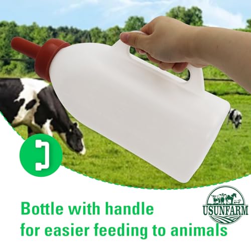 2L Calf Nursing Bottle with Handle and Replacement Nipple, Used for Animal and Livestock Care Milk Storage Bottle Detachable Removable Nipple Feeding Bottles (Vertical)