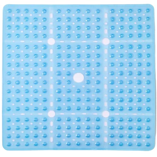 ENKOSI Square Shower Mat 27x27 inch - Anti Slip Bathroom Shower Stall Mats for Shower Floors - Non Slip Square Bath Mat with Strong Secure Suction Cups and Drain Holes in Middle (Clear Blue 27x27) - color: Clear Blue