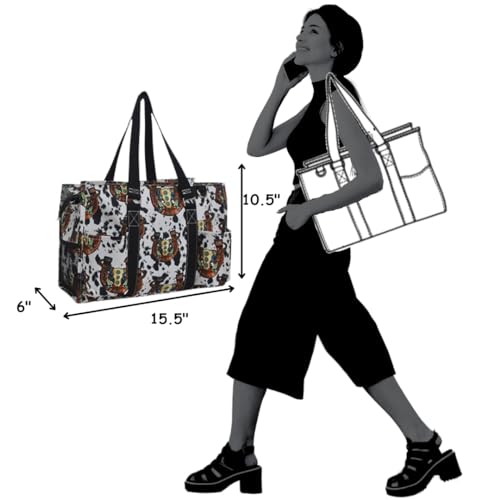 NGIL Utility Water Resistant Tote Bag | Work Tote for Women, Nurse Bag, Teacher's Choice Purse, Gym Bag, Everyday Organizer Top Zipper Closure - color: Horseshoe- Balck
