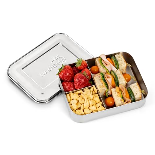 LunchBots Medium Trio Stainless Steel Kids Bento Box 3-Section 32oz - color: Stainless Steel, size: 3 Section