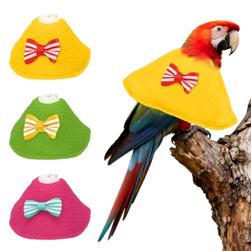 Bird Collars, Bird Cone Collar Protective Recovery Cones, Soft Adjustable Anti-Bite Feather Neck Protector (Yellow/Green/Pink, XS, 3Pcs), Intended for Budgie/Cockatiel/Lovebird - color: Yellow/Green/Pink, size: XS