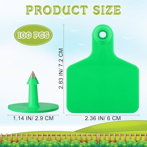 Lothee 100 Pcs Blank Cattle Ear Tags Large Plastic Precision Animal Identification Blank Livestock Ear Tags for Cattle Cow Horse Dog Pig Goat Sheep Farm Management (Green) - color: Green