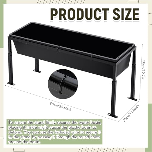 2 Pack 38.6 Inch Livestock Feeding Trough, 11 Gal Water 66 Lbs Feed | Water and Feed Use, Adjustable Stand, Non Slip Spill Proof, Metal Plastic Construction, Horses Goats Sheep Cattle, Farm Use