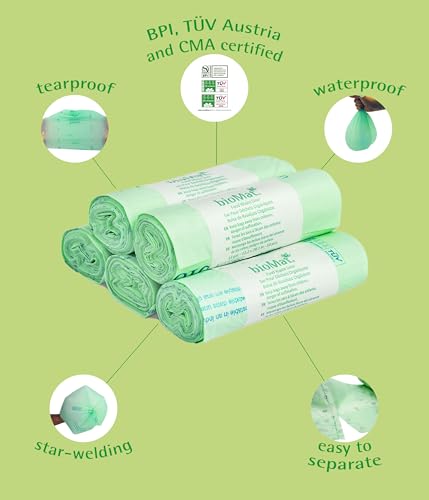 bioMat 64 Gallon Compostable Food Scrap Bags, 30 Count | BPI, CMA and OK Compost HOME certified, Meets the ASTM D6400 Standard, XL Flat Top Bin Liner for Kitchen Food Waste Bin - size: 10 Count (Pack of 3), style: 64 Gallon