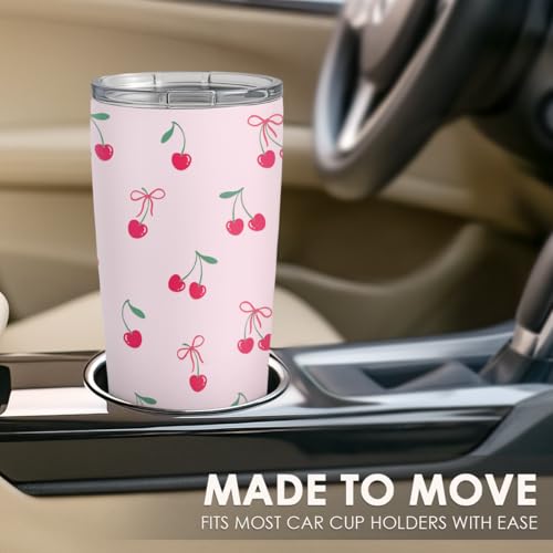 SANDJEST Cherry Tumbler 20oz, Stainless Steel Travel Cup with Lid, Insulated Coffee Mug, Cherry Gifts for Women Girls Friends Sisters on Birthday Christmas - color: Cherry 1