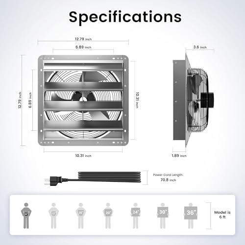 Xcity 10" Wall Mount Ventilation Fan, 1393 CFM Shutter Exhaust Fan | Powerful 1393 CFM airflow with AC motor, automatic shutters and 6 ft power cord for garages, attics and greenhouses. - size: 10 Inch