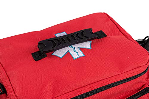Scherber First Responder Fully-Stocked Professional Essentials EMT/EMS Trauma Kit | HSA/FSA Approved | Reflective Bag w/8 Zippered Pockets & Compartments & 200+ First Aid Supplies - Red - color: Red