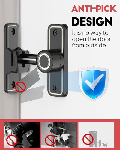 Heavy Duty Gate Latches 90 Degree Right Angle Barn Door Lock, Anti-Theft Sliding Door Lock Latch for Wooden Fence Garden Bathroom Outdoor Garage Window Include Screw (Luminous Black) | Anti-Theft Sliding Door Lock Latch for Wooden Fence, Garden, Bathroom,