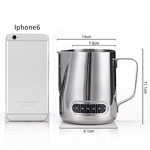 Milk Pitcher, Dailyart Stainless Steel Milk Frothing Pitcher with Thermometer for Coffee, Cappuccino,Espresso,Latte Art(600ml/20oz) (Pack of 2) - size: 20.3 Ounces (Pack of 2)